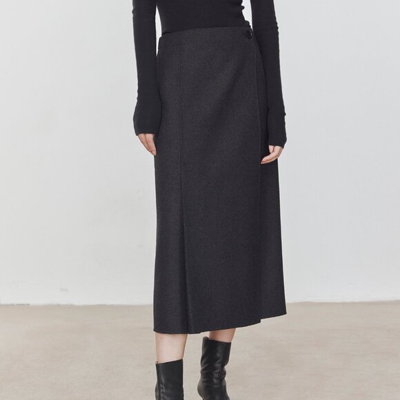 CHICJOC High-End 100% Wool Midi Wrap Skirt w/ Silk Waistband – Size 38 in grey - Picture 6 of 12